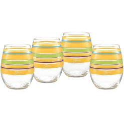 Retired 15 oz. Fiesta® Caribbean Sunset Stripes Stemless Wine – Set of 4